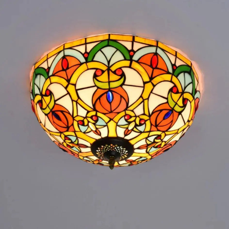 16inch Stained Glass Peach Flower Lampshade Tiffany Ceiling Light Classical Tiffany Lamp
