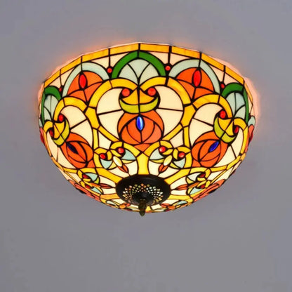 16inch Stained Glass Peach Flower Lampshade Tiffany Ceiling Light Classical Tiffany Lamp