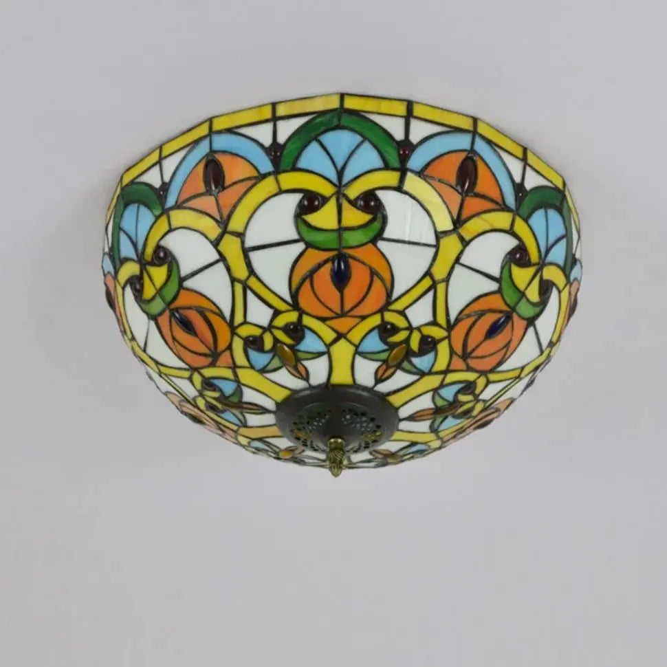16inch Stained Glass Peach Flower Lampshade Tiffany Ceiling Light Classical Tiffany Lamp