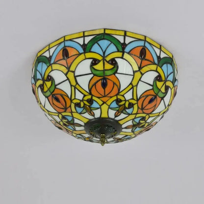 16inch Stained Glass Peach Flower Lampshade Tiffany Ceiling Light Classical Tiffany Lamp