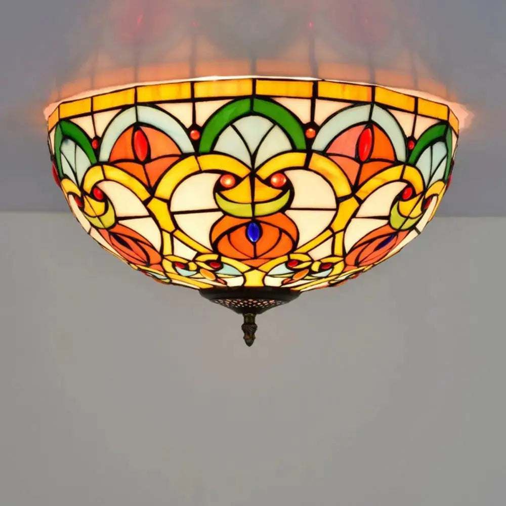16inch Stained Glass Peach Flower Lampshade Tiffany Ceiling Light Classical Tiffany Lamp