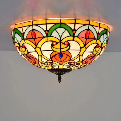 16inch Stained Glass Peach Flower Lampshade Tiffany Ceiling Light Classical Tiffany Lamp