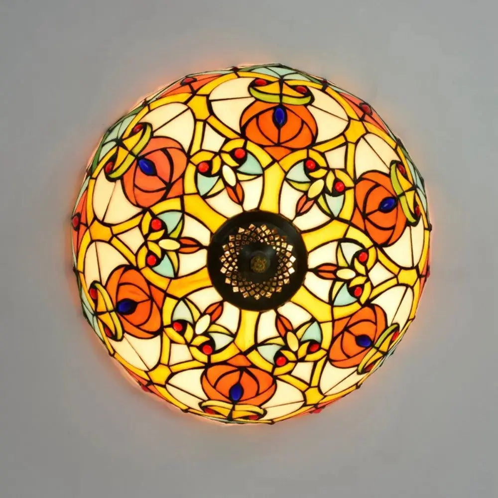 16inch Stained Glass Peach Flower Lampshade Tiffany Ceiling Light Classical Tiffany Lamp