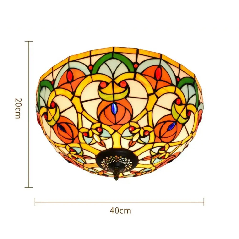 16inch Stained Glass Peach Flower Lampshade Tiffany Ceiling Light Classical Tiffany Lamp