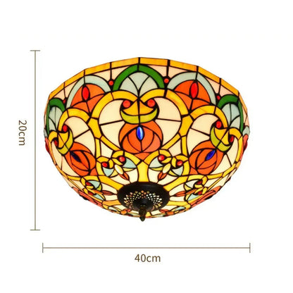 16inch Stained Glass Peach Flower Lampshade Tiffany Ceiling Light Classical Tiffany Lamp
