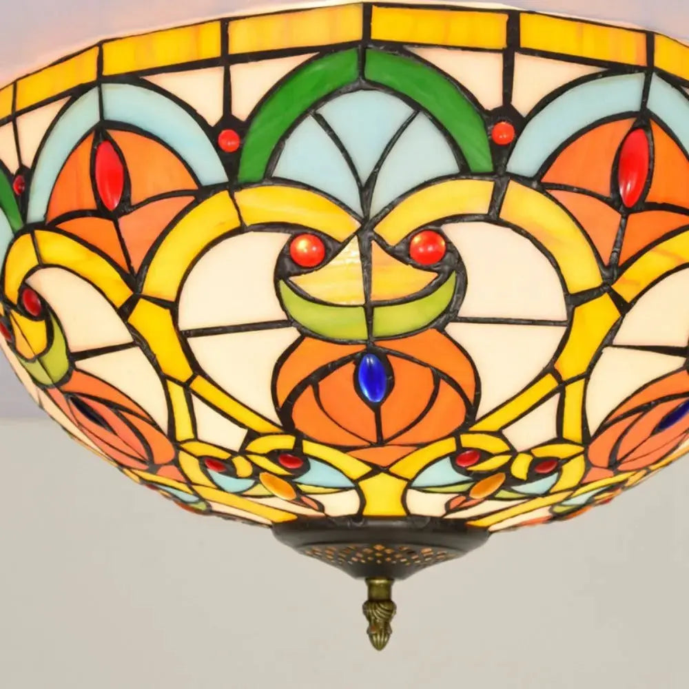 16inch Stained Glass Peach Flower Lampshade Tiffany Ceiling Light Classical Tiffany Lamp