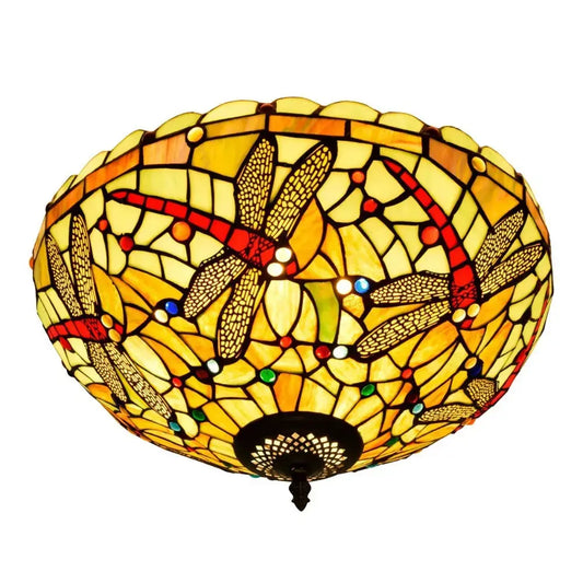 16inch Stained Glass Yellow Dragonfly Lampshade Tiffany Ceiling Lamps Classical Tiffany Lamp