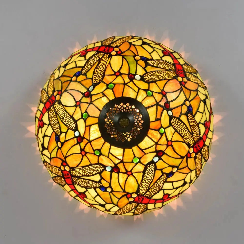 16inch Stained Glass Yellow Dragonfly Lampshade Tiffany Ceiling Lamps Classical Tiffany Lamp