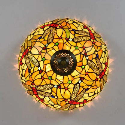 16inch Stained Glass Yellow Dragonfly Lampshade Tiffany Ceiling Lamps Classical Tiffany Lamp
