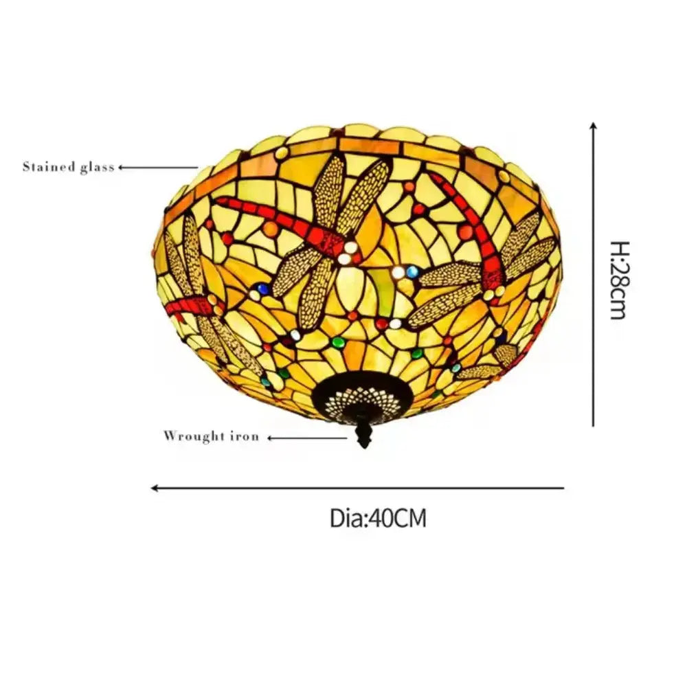 16inch Stained Glass Yellow Dragonfly Lampshade Tiffany Ceiling Lamps Classical Tiffany Lamp