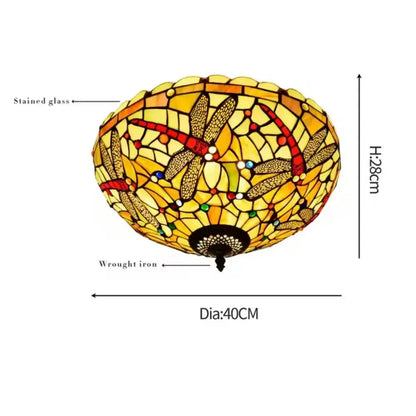 16inch Stained Glass Yellow Dragonfly Lampshade Tiffany Ceiling Lamps Classical Tiffany Lamp