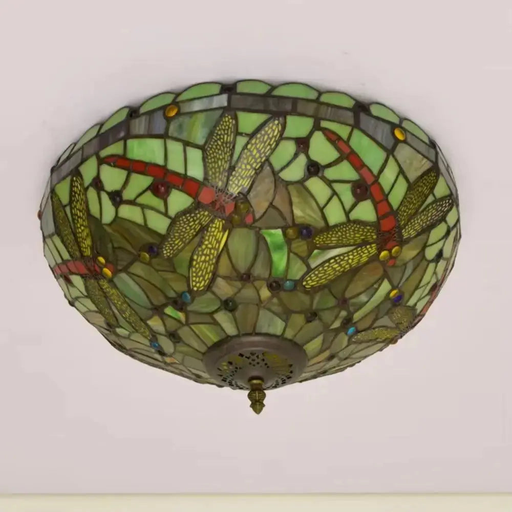 16inch Stained Glass Yellow Dragonfly Lampshade Tiffany Ceiling Lamps Classical Tiffany Lamp
