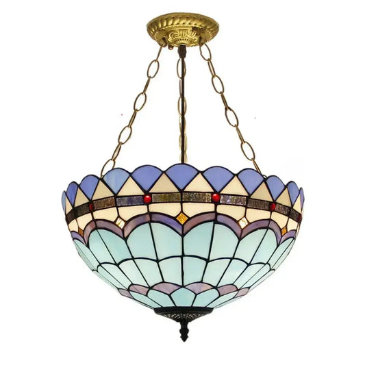 16inch Stained Glass Sea Blue Anti-chandelier Tiffany Hanging Lamp Classical Tiffany Lamp