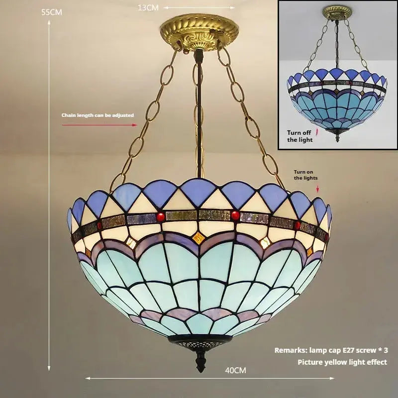 16inch Stained Glass Sea Blue Anti-chandelier Tiffany Hanging Lamp Classical Tiffany Lamp