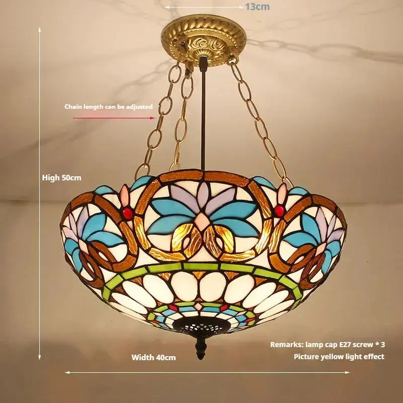 16inch Stained Glass Star Baroque Tiffany Style Hanging Light Anti-chandelier Classical Tiffany Lamp