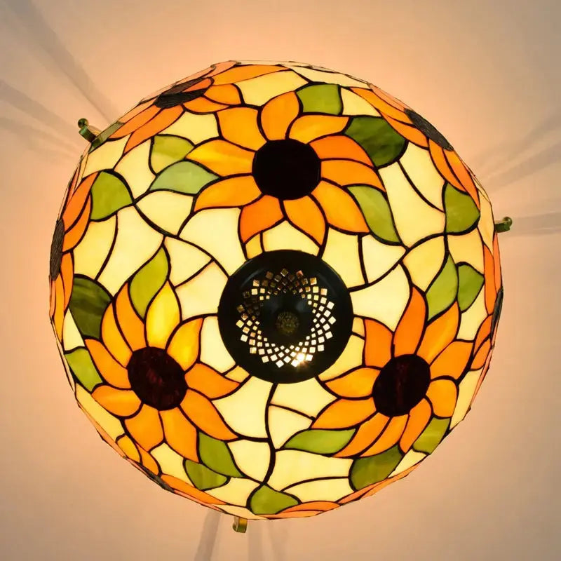 16inch Vintage Stained Glass Sunflower Tiffany Ceiling Light Classical Tiffany Lamp