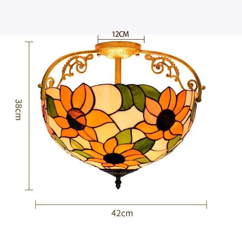 16inch Vintage Stained Glass Sunflower Tiffany Ceiling Light Classical Tiffany Lamp