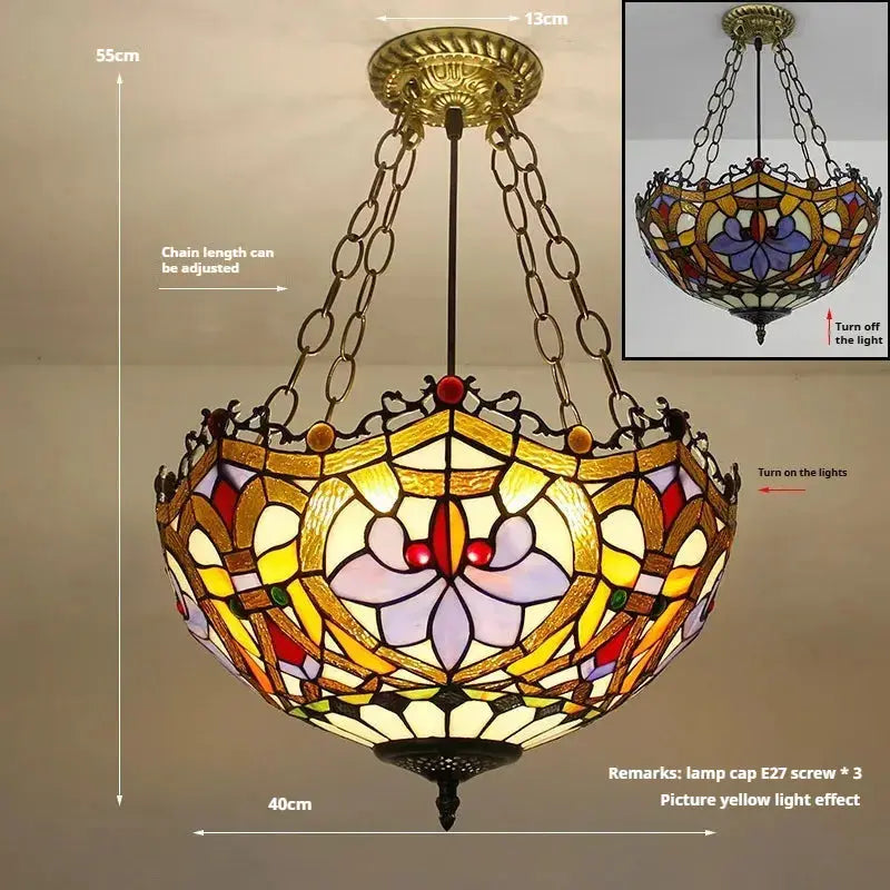 16inch Stained Glass Tail Baroque Tiffany Hanging Lamp Pendant Light Classical Tiffany Lamp