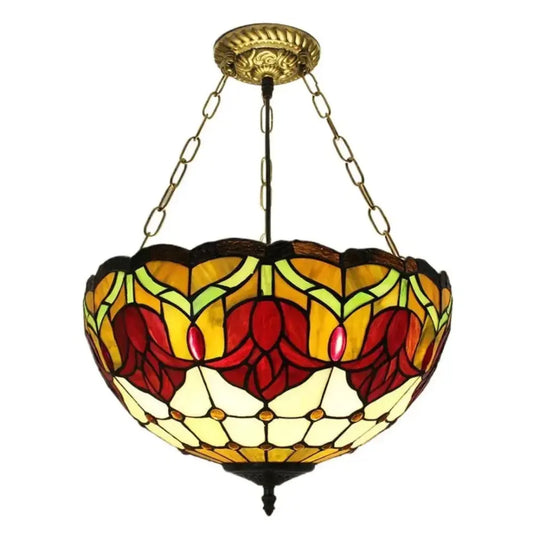 16inch Stained Glass Tulip Floral Anti-chandelier Tiffany Hanging Lamp Classical Tiffany Lamp