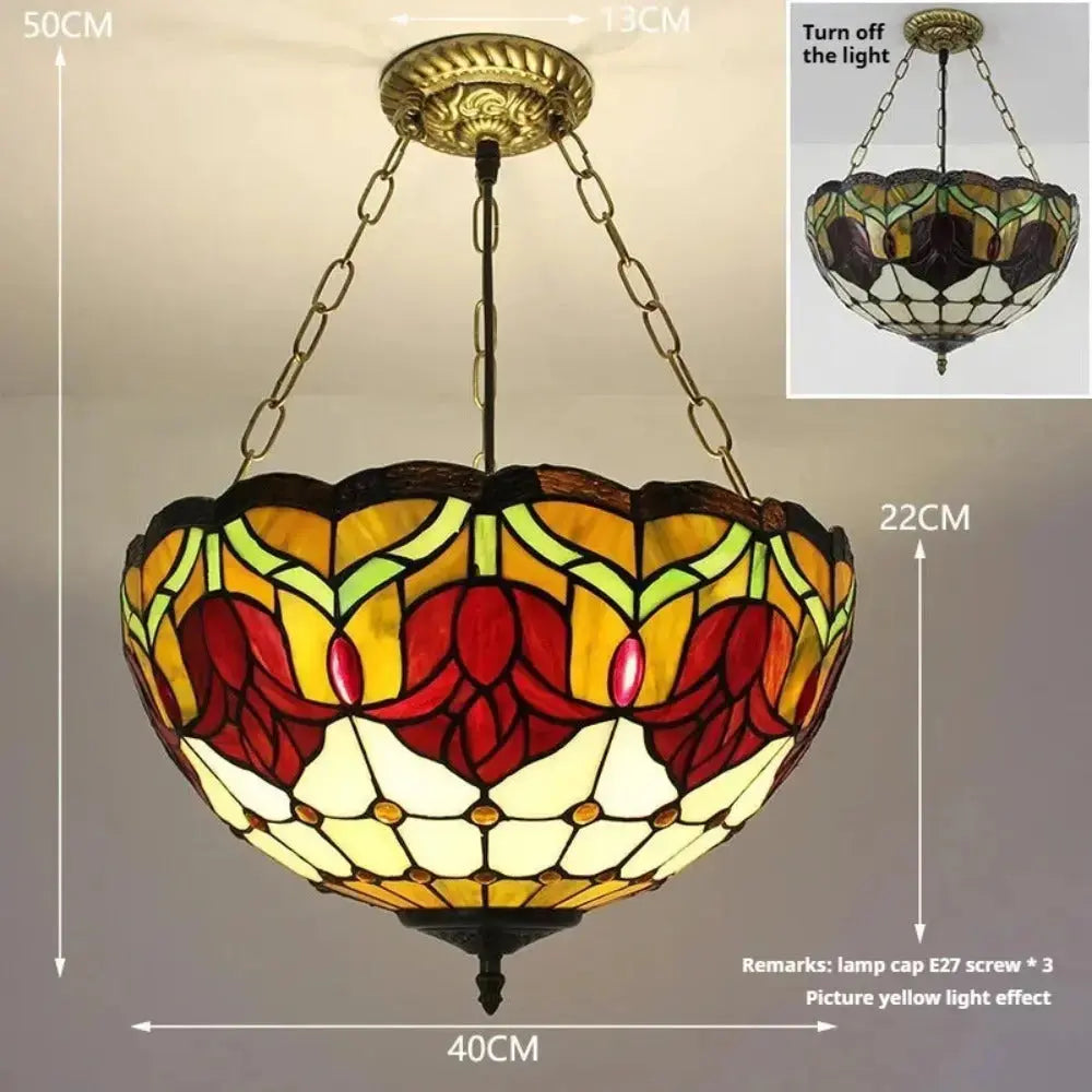 16inch Stained Glass Tulip Floral Anti-chandelier Tiffany Hanging Lamp Classical Tiffany Lamp