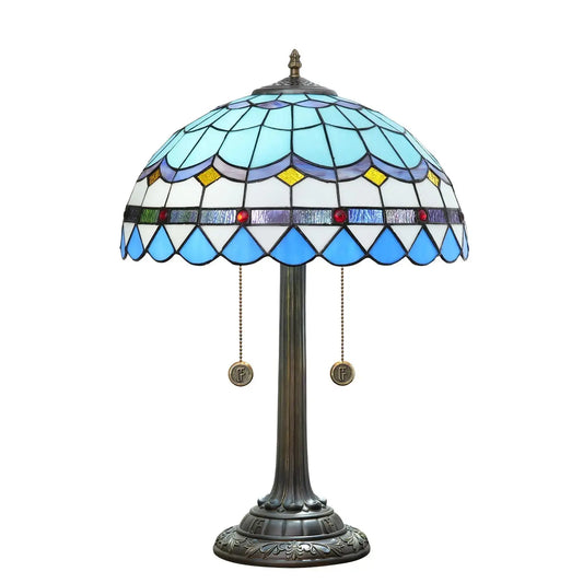 16inch Blue Tiffany Table Lamp Stained Glass Lampshade Bar Bedroom Bedside Light Classical Tiffany Lamp