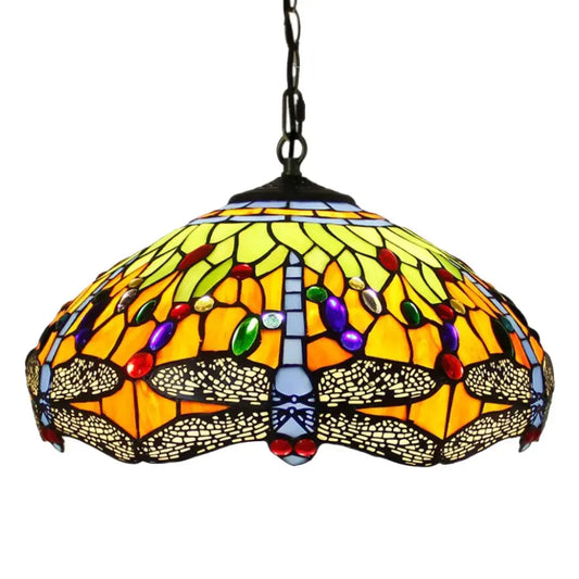16inch Stained Glass Pastoral Dragonfly Tiffany Style Pendant Light Classical Tiffany Lamp