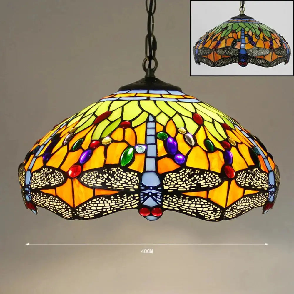 16inch Stained Glass Pastoral Dragonfly Tiffany Style Pendant Light Classical Tiffany Lamp