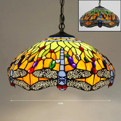 16inch Stained Glass Pastoral Dragonfly Tiffany Style Pendant Light Classical Tiffany Lamp