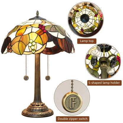 16inch Stained Glass Brown Grapes Lampshade Bedside Light Antique Tiffany Table Lamps Classical Tiffany Lamp
