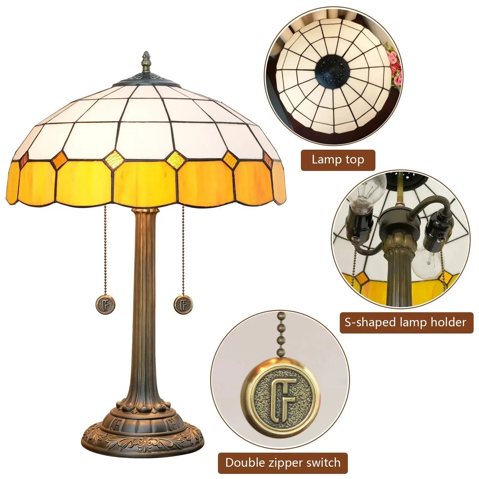 16inch Tiffany Desk Lamps Stained Glass Orange Plaid Bedside Light Classical Tiffany Lamp