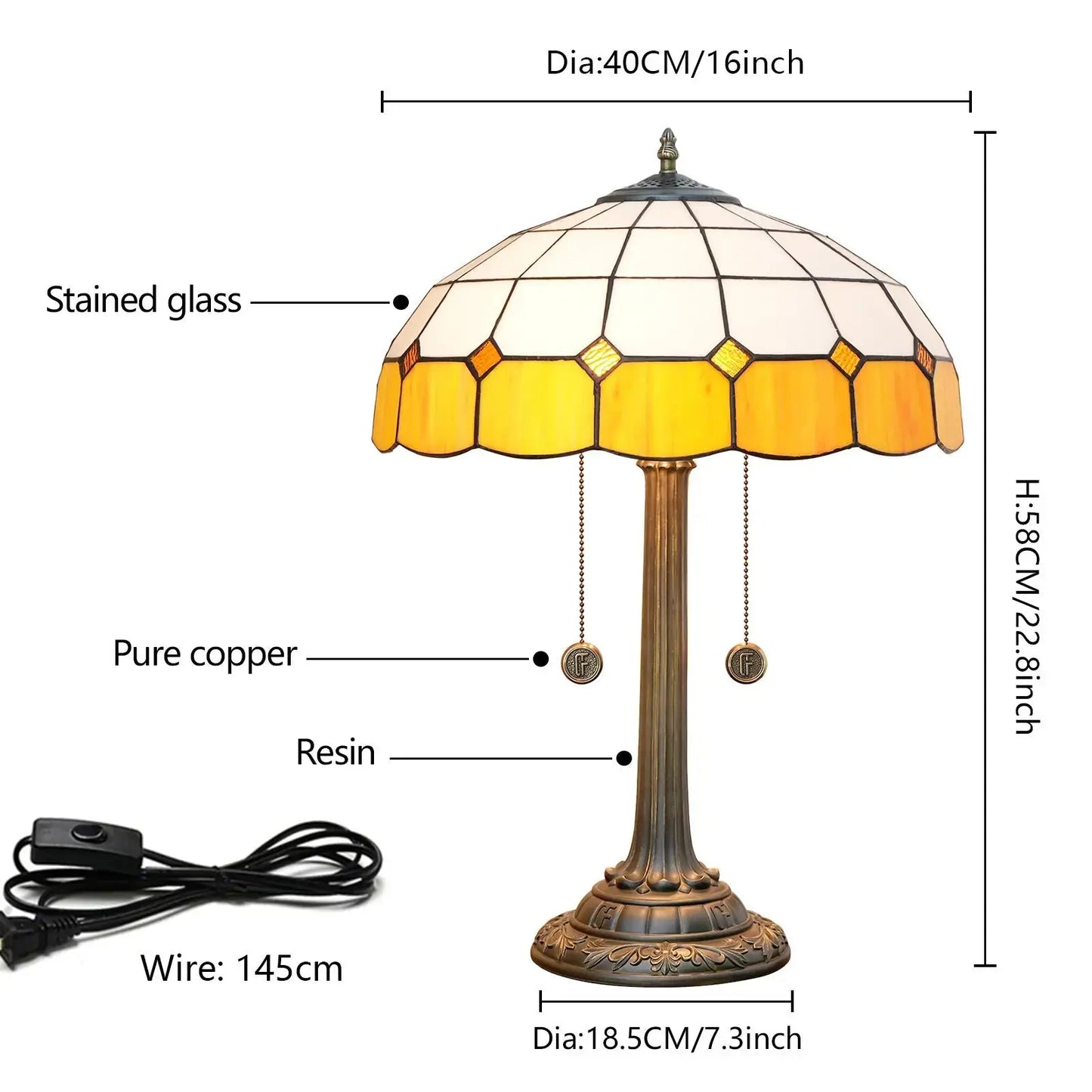 16inch Tiffany Desk Lamps Stained Glass Orange Plaid Bedside Light Classical Tiffany Lamp