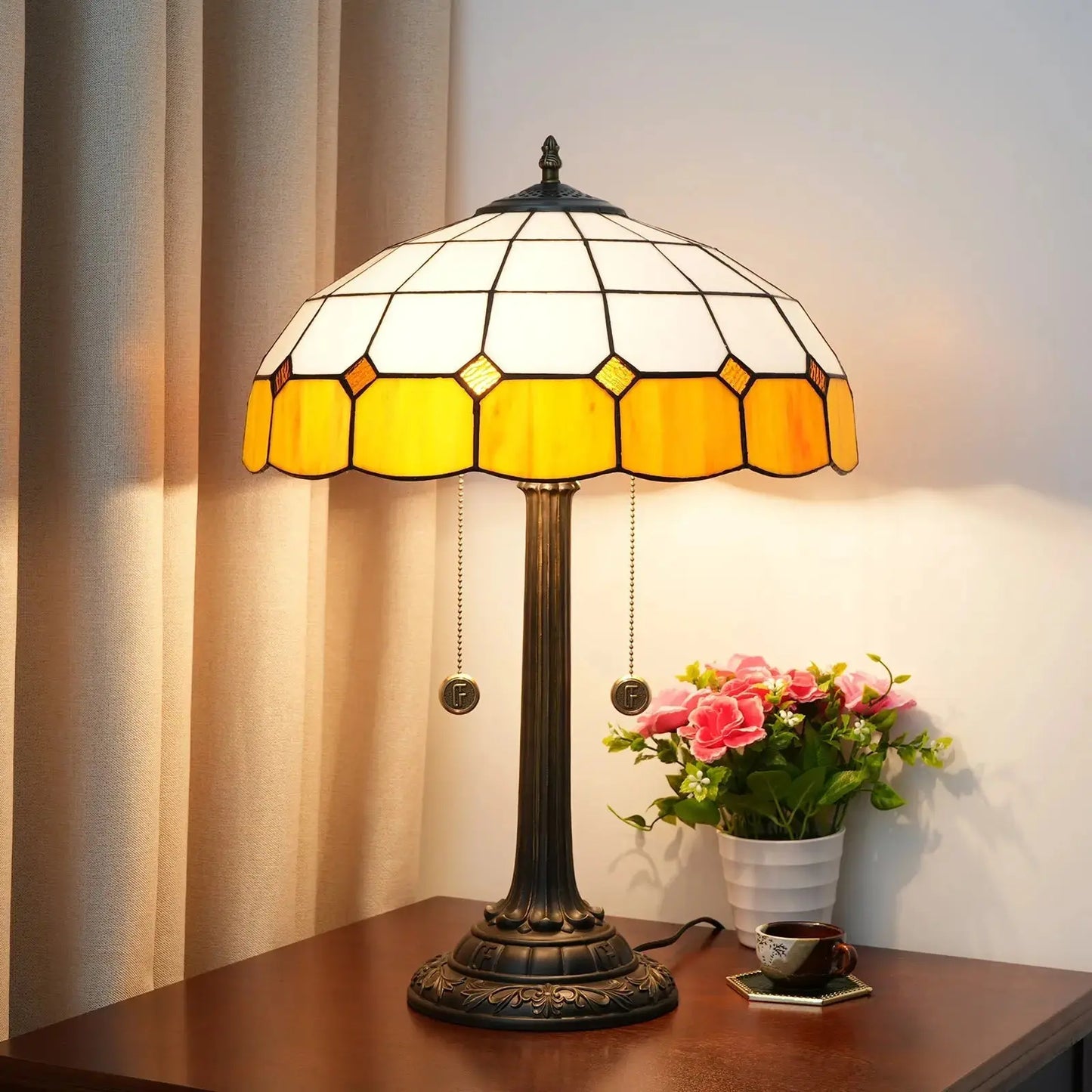 16inch Tiffany Desk Lamps Stained Glass Orange Plaid Bedside Light Classical Tiffany Lamp