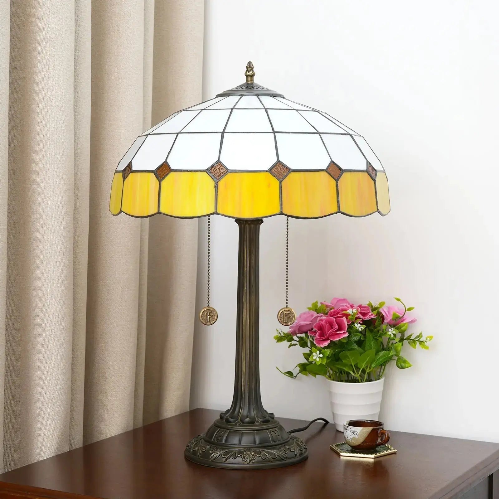 16inch Tiffany Desk Lamps Stained Glass Orange Plaid Bedside Light Classical Tiffany Lamp