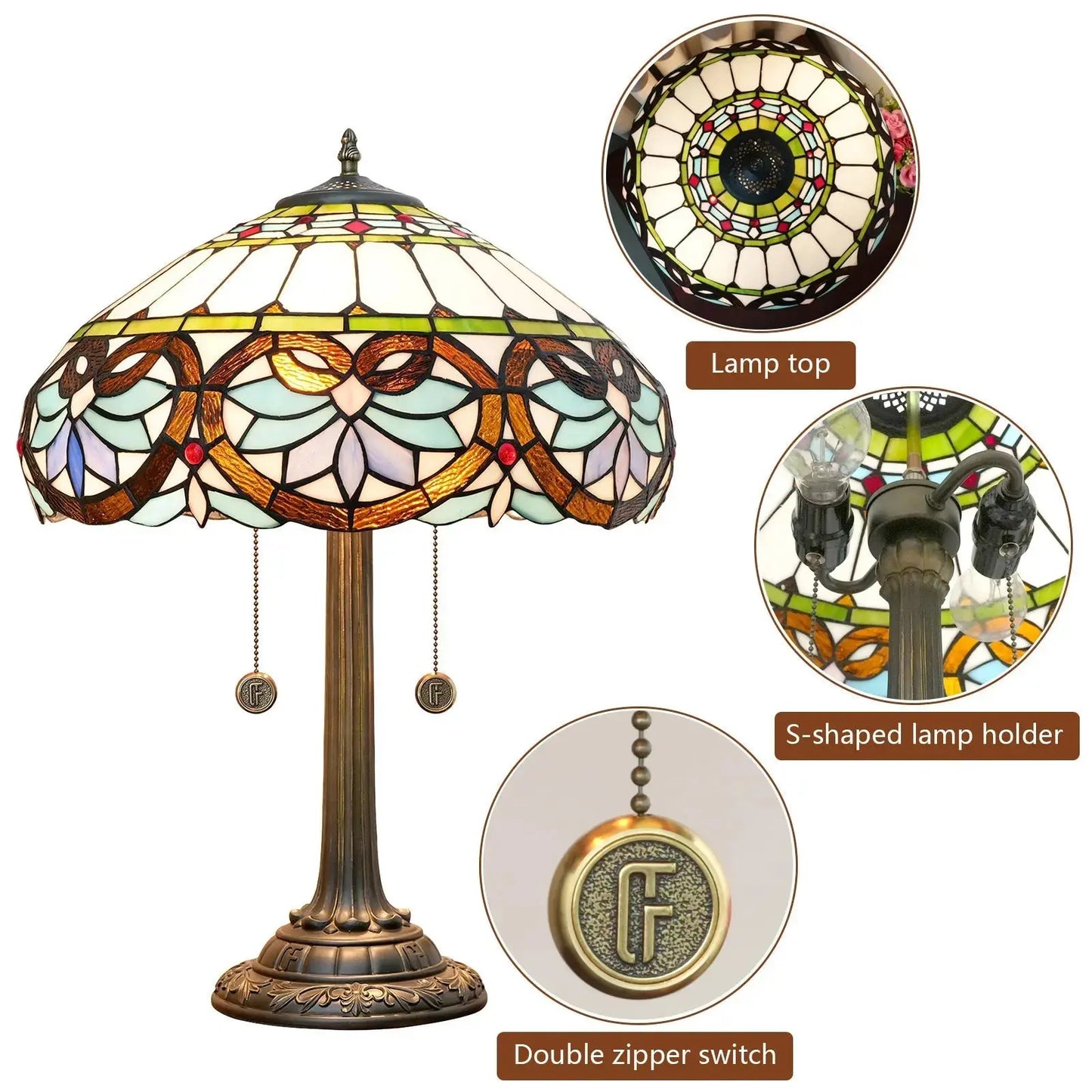 16inch Stained Glass Blue Heart Tiffany Desk Lamps Bedside Light Classical Tiffany Lamp