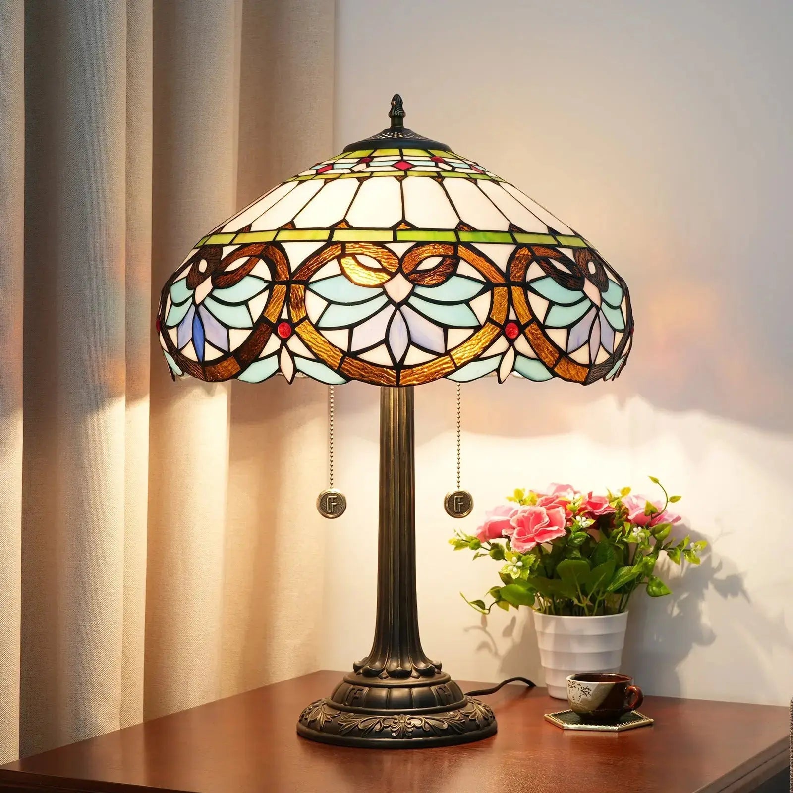 16inch Stained Glass Blue Heart Tiffany Desk Lamps Bedside Light Classical Tiffany Lamp