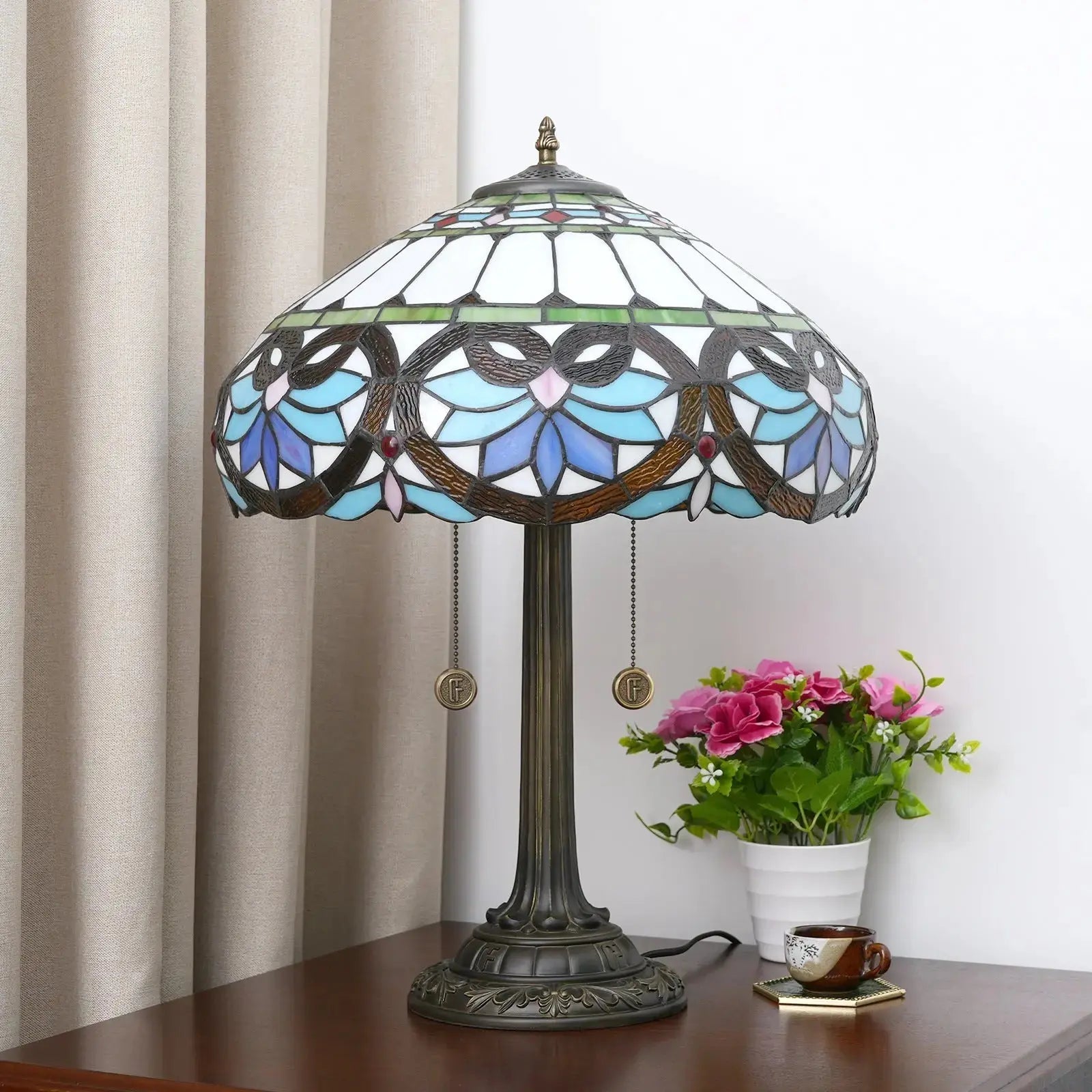 16inch Stained Glass Blue Heart Tiffany Desk Lamps Bedside Light Classical Tiffany Lamp