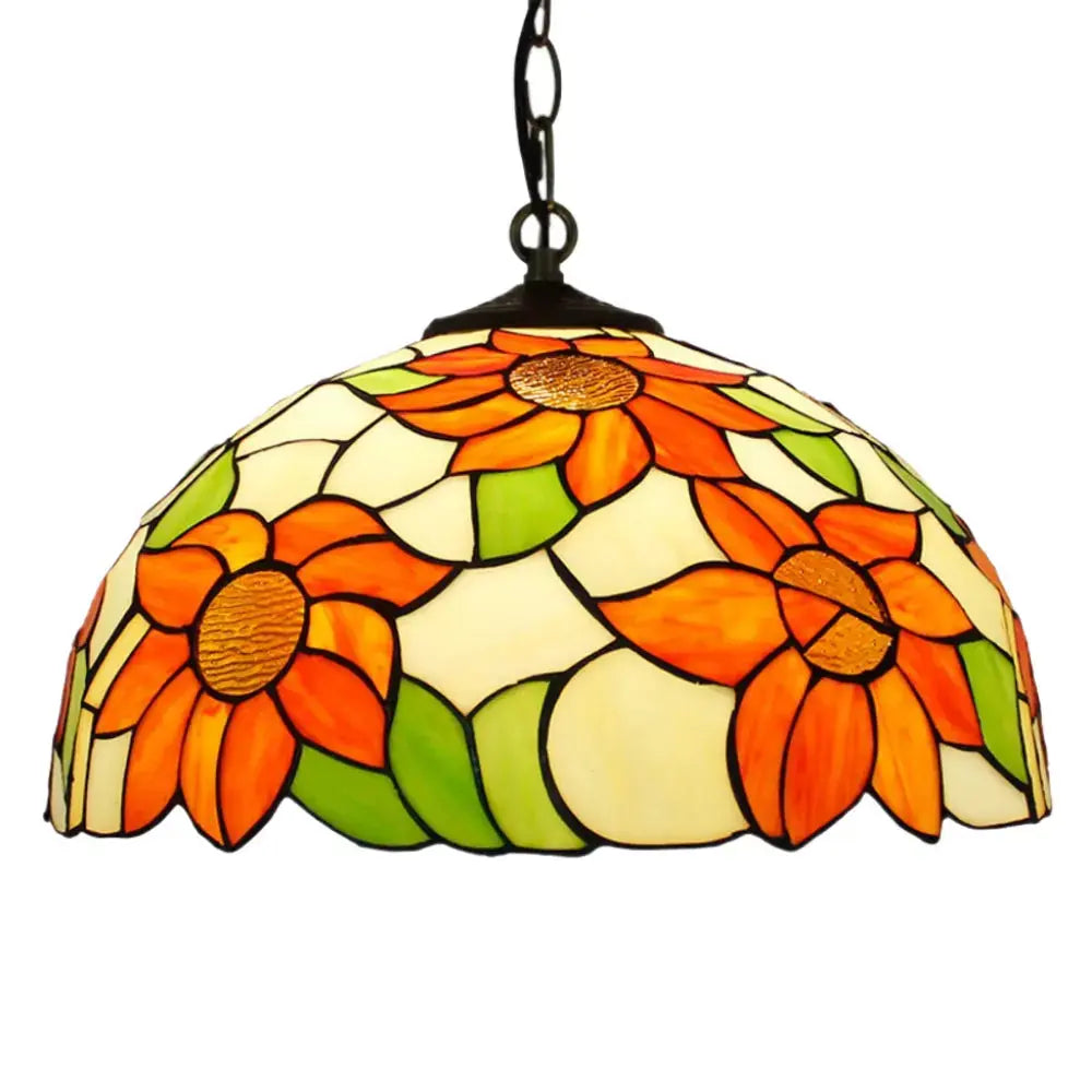 16inch Stained Glass Floral Lampshade Vintage Sunflower Tiffany Lamp Pendant Light Classical Tiffany Lamp