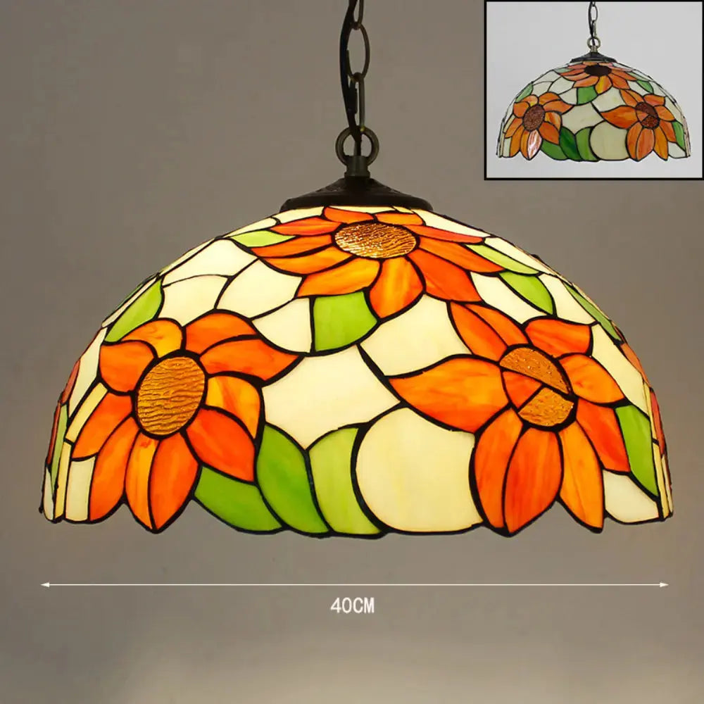 16inch Stained Glass Floral Lampshade Vintage Sunflower Tiffany Lamp Pendant Light Classical Tiffany Lamp