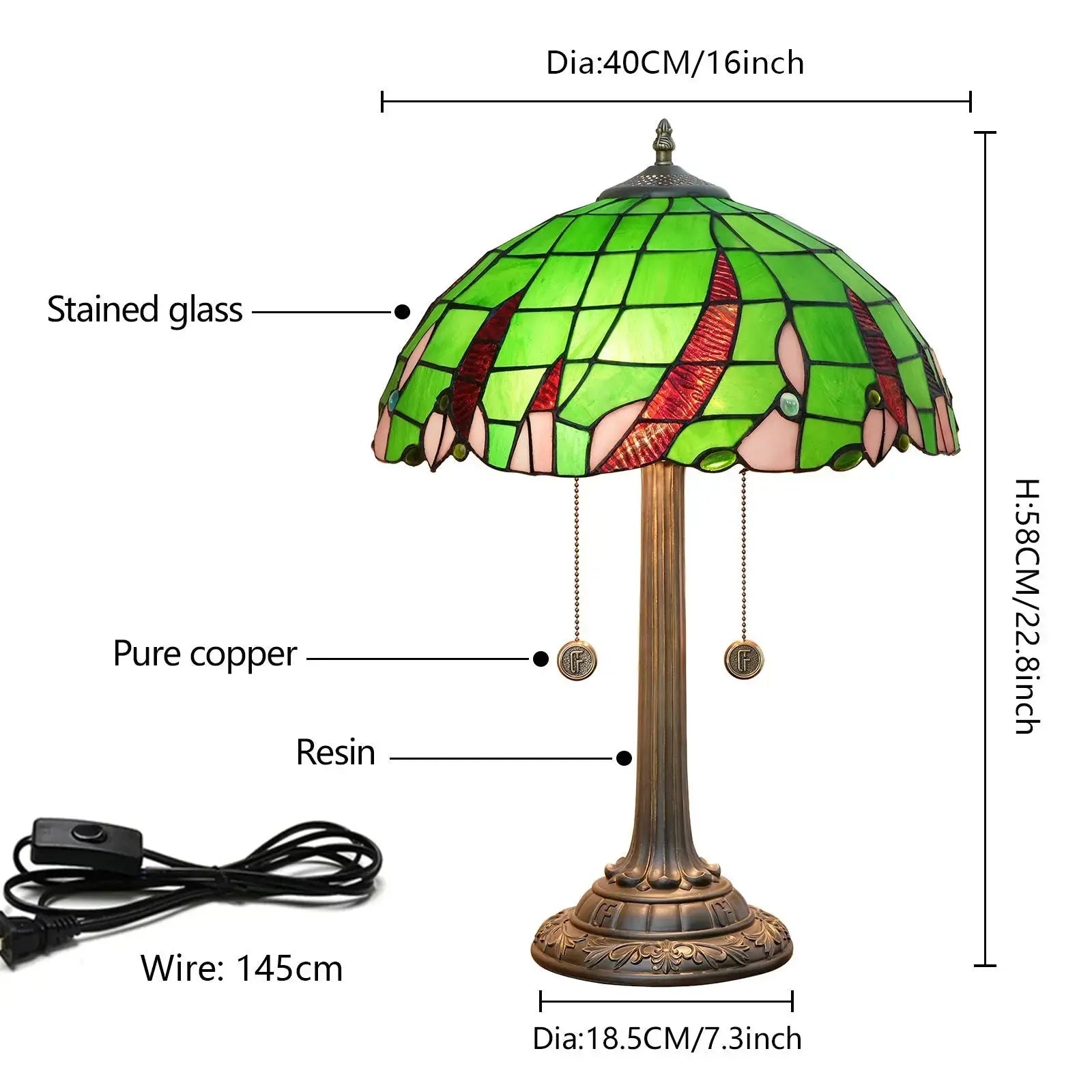 16inch Stained Glass Green Beads Bedside Light Tiffany Desk Lamps Classical Tiffany Lamp