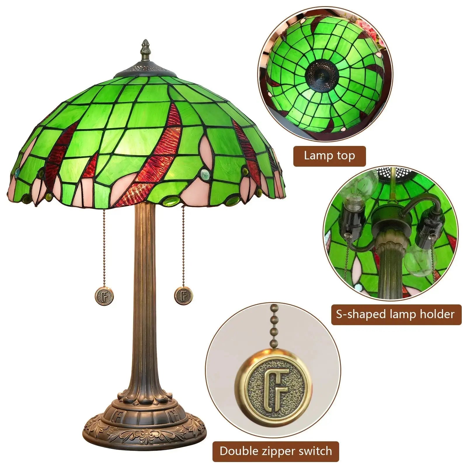 16inch Stained Glass Green Beads Bedside Light Tiffany Desk Lamps Classical Tiffany Lamp