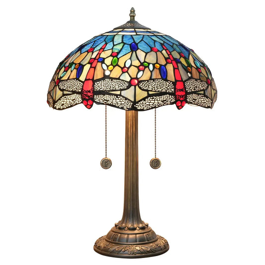 16inch Stained Glass Lampshade Blue Dragonfly Tiffany Lamp Vintage Desk Light Classical Tiffany Lamp