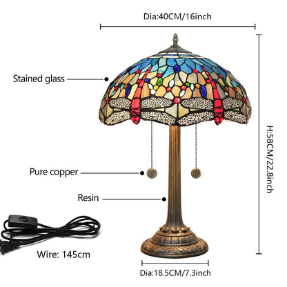 16inch Stained Glass Lampshade Blue Dragonfly Tiffany Lamp Vintage Desk Light Classical Tiffany Lamp