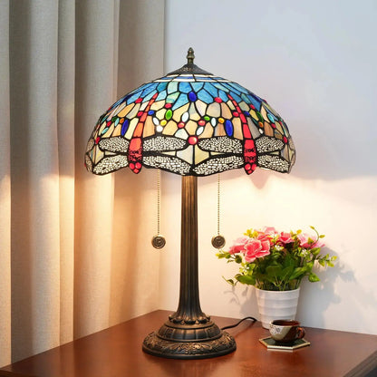 16inch Stained Glass Lampshade Blue Dragonfly Tiffany Lamp Vintage Desk Light Classical Tiffany Lamp