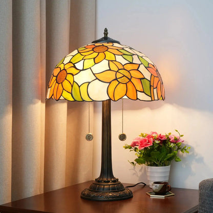 16inch Stained Glass Lampshade Sunflower Tiffany Lamp Vintage Bedside Light Classical Tiffany Lamp