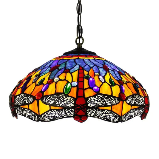 16inch Stained Glass Blue Dragonfly Vintage Tiffany Style Pendant Light Classical Tiffany Lamp