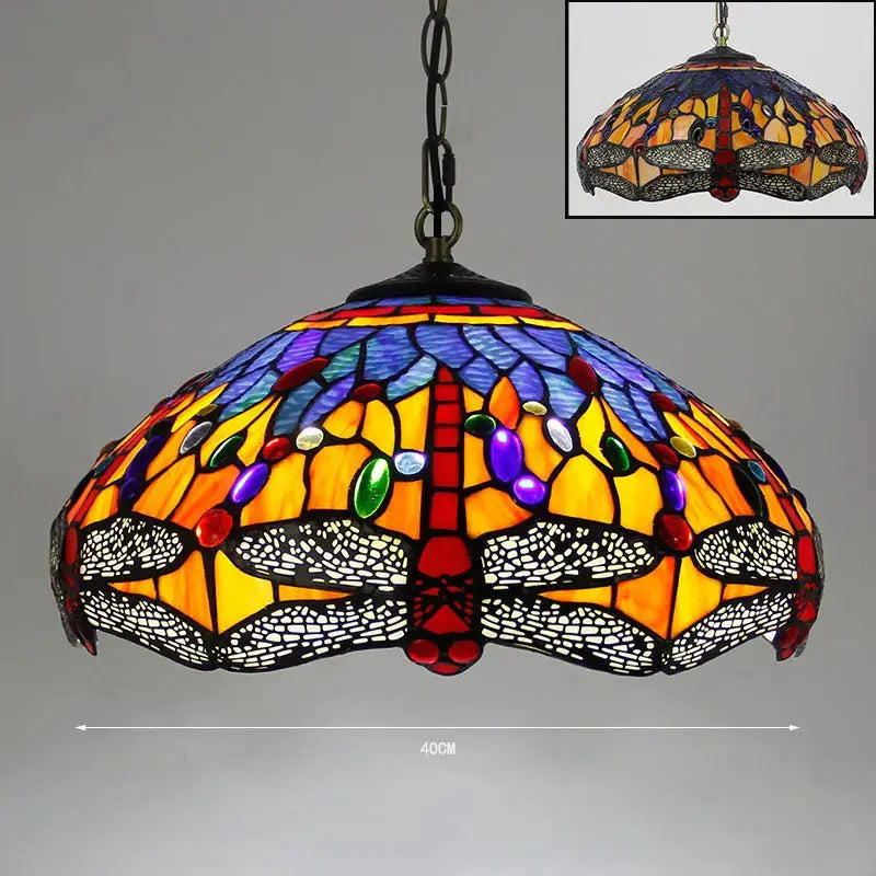 16inch Stained Glass Blue Dragonfly Vintage Tiffany Style Pendant Light Classical Tiffany Lamp