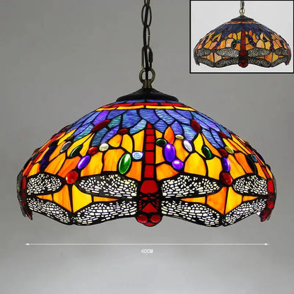16inch Stained Glass Blue Dragonfly Vintage Tiffany Style Pendant Light Classical Tiffany Lamp