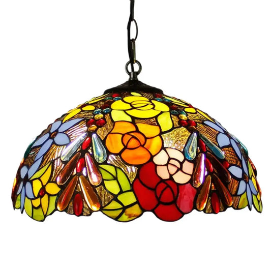 16inch Stained Glass Pastoral Rose Floral Tiffany Style Pendant Light Classical Tiffany Lamp