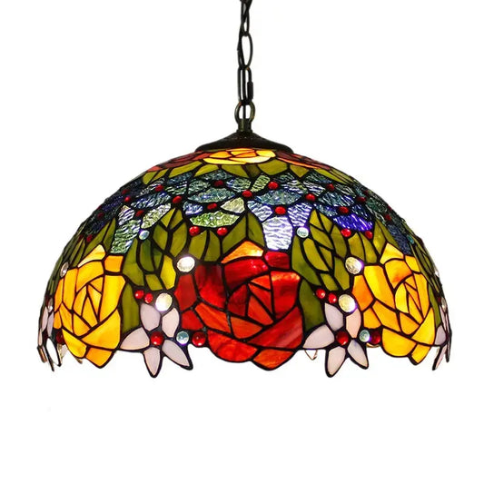 16inch Stained Glass Rose Flower Tiffany Style Pendant Light Classical Tiffany Lamp