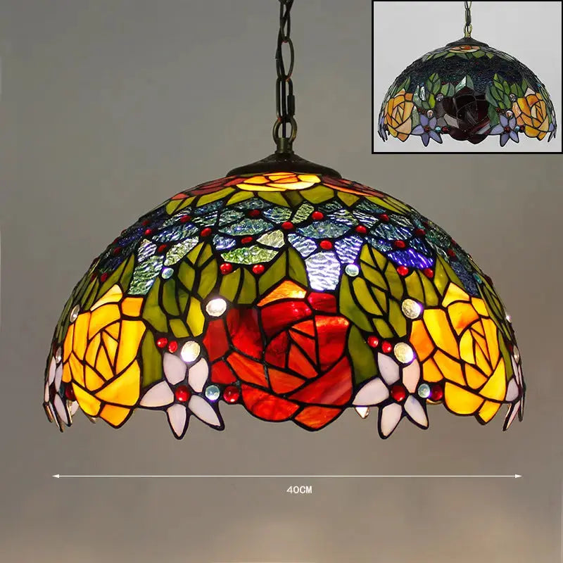 16inch Stained Glass Rose Flower Tiffany Style Pendant Light Classical Tiffany Lamp